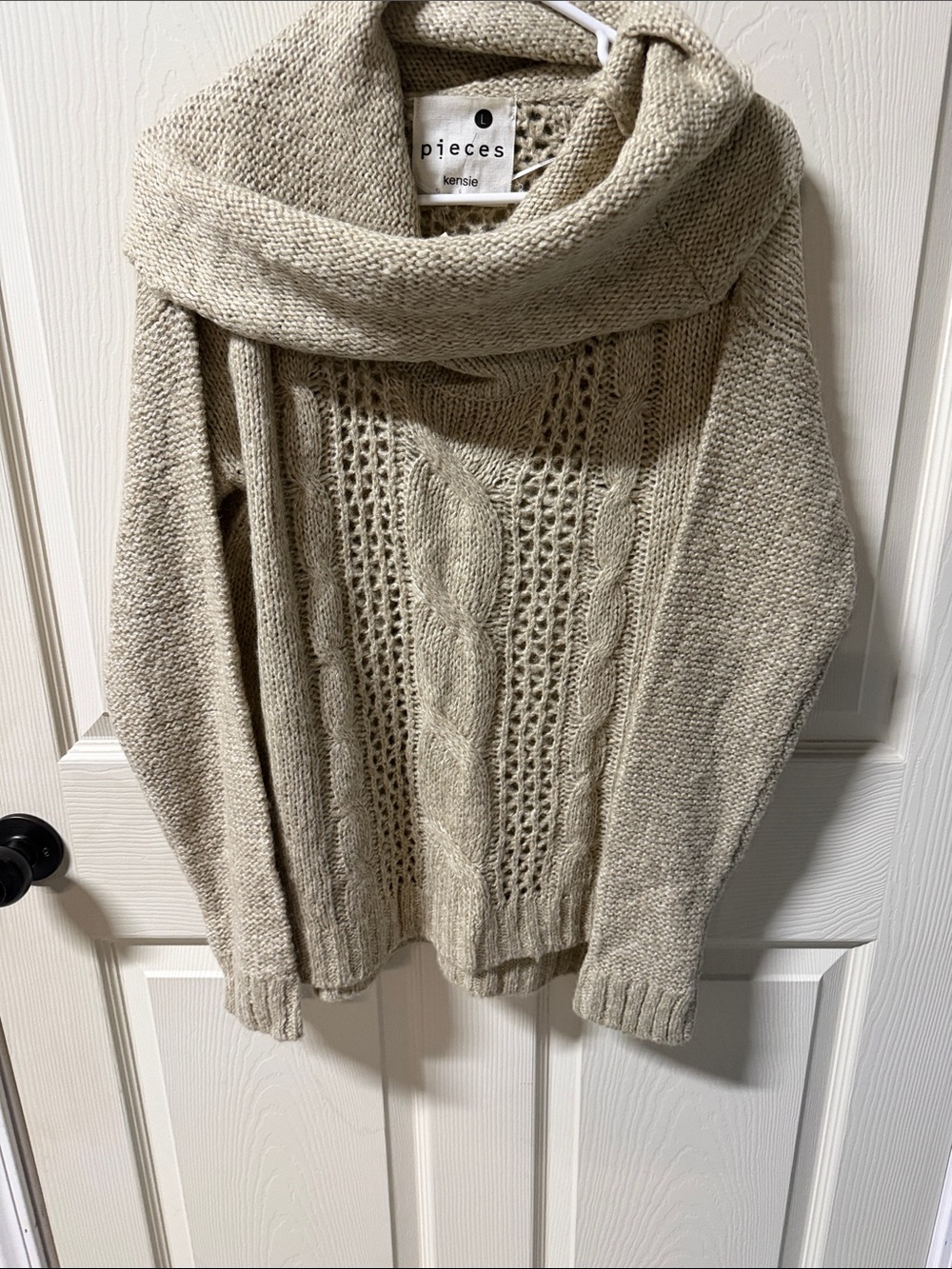 Kensie Cream Cable Knit Cowl Neck Sweater